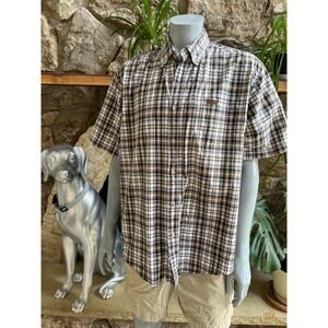 Carhartt Cotton Button Down Short Sleeve Plaid Brown Shirt Men's Size XL